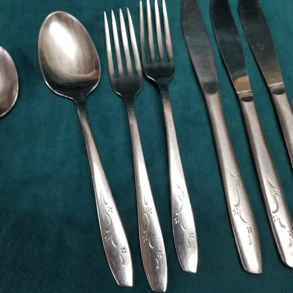 10 Silco Mardi Gras Stainless Silverware Knives Forks Spoons Fireworks VTG